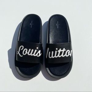 Louis Vuitton Black & White Logo Slide Sandals